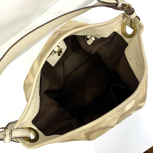 COACH Signature Shoulder Bag Purse Optic Large 7656 Cream Tan Canvas & Leather - Picture 16 of 16